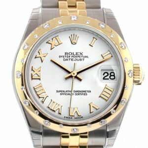 Rolex Datejust 31 White Roman Dial Diamond Bezel 18K Gold Two Tone Jubilee Ladies 178343 / None