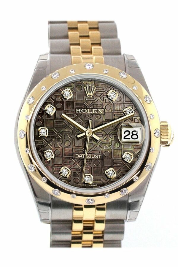 Rolex Datejust 31 Black Mother Of Pearl Jubilee Diamonds Dial Diamond Bezel 18K Gold Two Tone Ladies