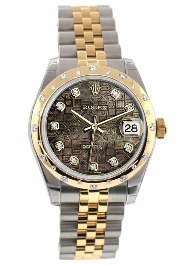 Rolex Datejust 31 Black Mother Of Pearl Jubilee Diamonds Dial Diamond Bezel 18K Gold Two Tone Ladies