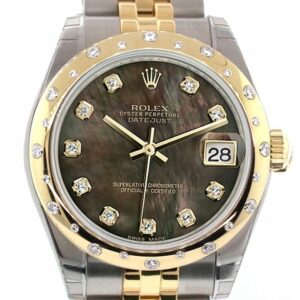 Rolex Datejust 31 Black Mother Of Pearl Diamonds Dial Diamond Bezel 18K Gold Two Tone Jubilee Ladies