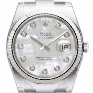 Rolex Datejust 36 White Mother Of Pearl Diamond Dial Steel And 18K Gold Ladies Watch 116234