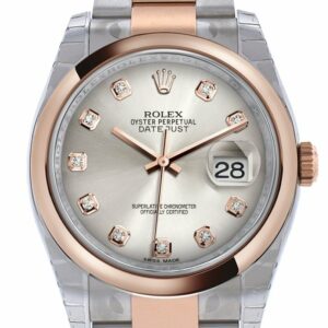 Rolex Datejust 36 Silver Set With Diamonds Dial Steel And 18K Rose Gold Oyster Watch 116201 / None