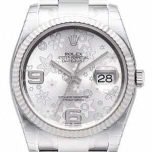 Rolex Datejust 36 Silver Floral Dial Steel 18K Gold Ladies Watch 116234