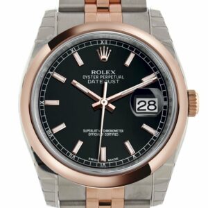 Rolex Datejust 36 Black Dial Steel And 18K Rose Gold Jubilee Watch 116201 / None