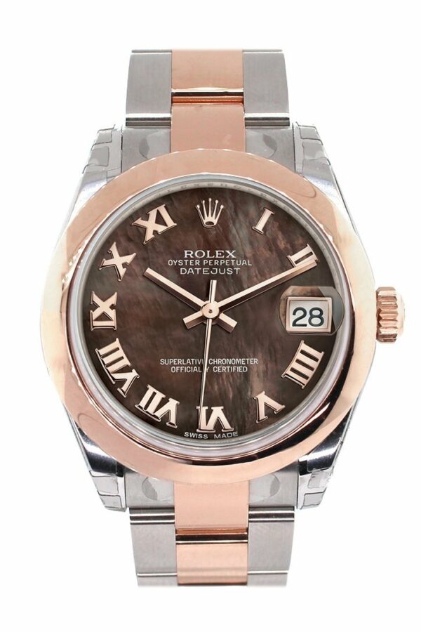 Rolex Datejust 31 Black Mother Of Pearl Roman Dial 18K Rose Gold Two Tone Ladies Watch 178241 / None