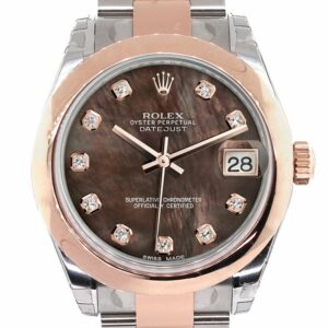 Rolex Datejust 31 Black Mother Of Pearl Diamond Dial 18K Rose Gold Two Tone Ladies Watch 178241 /