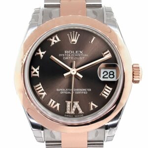 Rolex Datejust 31 Chocolate Roman Large Vi Set With Diamond Dial 18K Rose Gold Two Tone Ladies Watch