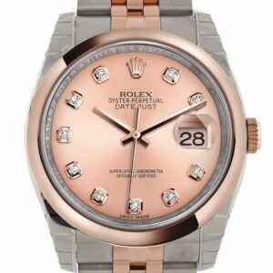 Rolex Datejust 36 Pink Set With Diamonds Dial Steel And 18K Rose Gold Jubilee Watch 116201 White /