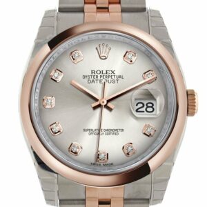 Rolex Datejust 36 Silver Set With Diamonds Dial Steel And 18K Rose Gold Jubilee Watch 116201 / None