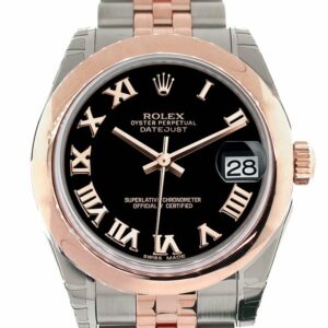 Rolex Datejust 31 Black Roman Dial 18K Rose Gold Two Tone Jubilee Ladies Watch 178241 / None