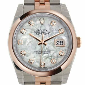 Rolex Datejust 36 White Mother-Of-Pearl Set With Diamonds Dial Steel And 18K Rose Gold Jubilee Watch