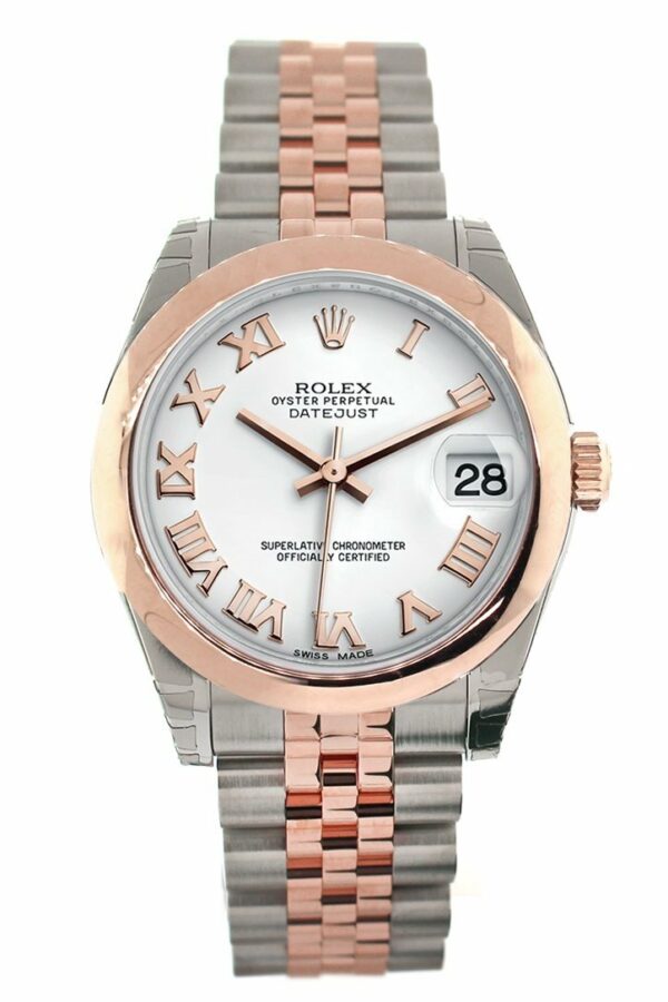 Rolex Datejust 31 White Roman Dial 18K Rose Gold Two Tone Jubilee Ladies Watch 178241