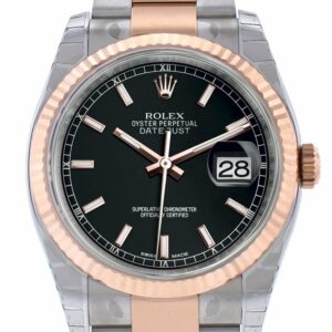 Rolex Datejust 36 Black Dial Fluted Steel And 18K Rose Gold Oyster Watch 116231