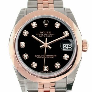 Rolex Datejust 31 Black Diamond Dial 18K Rose Gold Two Tone Jubilee Ladies Watch 178241 / None