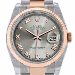 Rolex Datejust 36 Steel Roman Dial Fluted And 18K Rose Gold Oyster Watch 116231