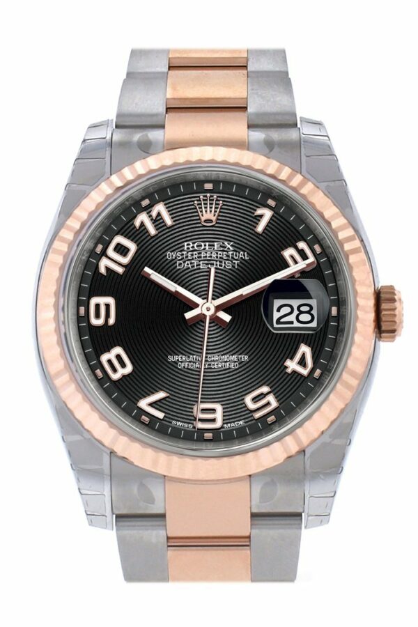 Rolex Datejust 36 Black Arab Dial Fluted Steel And 18K Rose Gold Oyster Watch 116231