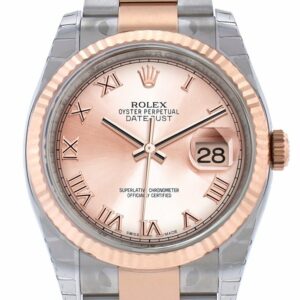 Rolex Datejust 36 Pink Roman Dial Fluted Steel And 18K Rose Gold Oyster Watch 116231