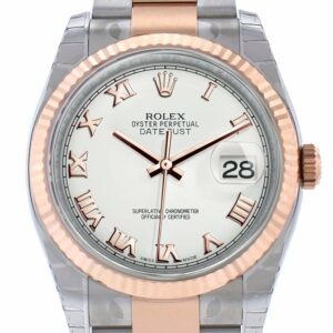 Rolex Datejust 36 White Roman Dial Fluted Steel And 18K Rose Gold Oyster Watch 116231