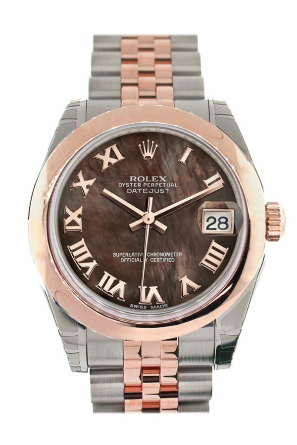 Rolex Datejust 31 Black Mother Of Pearl Roman Dial 18K Rose Gold Two Tone Jubilee Ladies Watch