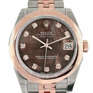 Rolex Datejust 31 Black Mother Of Pearl Diamond Dial 18K Rose Gold Two Tone Jubilee Ladies Watch