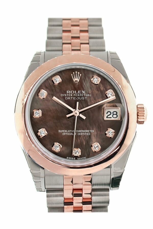 Rolex Datejust 31 Black Mother Of Pearl Diamond Dial 18K Rose Gold Two Tone Jubilee Ladies Watch