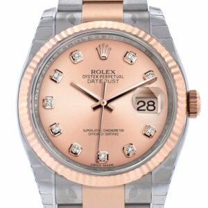 Rolex Datejust 36 Pink Set With Diamonds Dial Fluted Steel And 18K Rose Gold Oyster Watch 116231 /