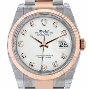 Rolex Datejust 36 White Set With Diamonds Dial Fluted Steel And 18K Rose Gold Oyster Watch 116231 /