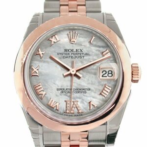 Rolex Datejust 31 White Mother Of Pearl Roman Large Vi Set With Diamond Dial 18K Rose Gold Two Tone