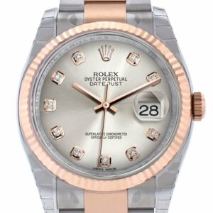 Rolex Datejust 36 Silver Set With Diamonds Dial Fluted Steel And 18K Rose Gold Oyster Watch 116231 /