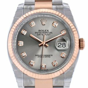 Rolex Datejust 36 Steel Set With Diamonds Dial Fluted And 18K Rose Gold Oyster Watch 116231 / None