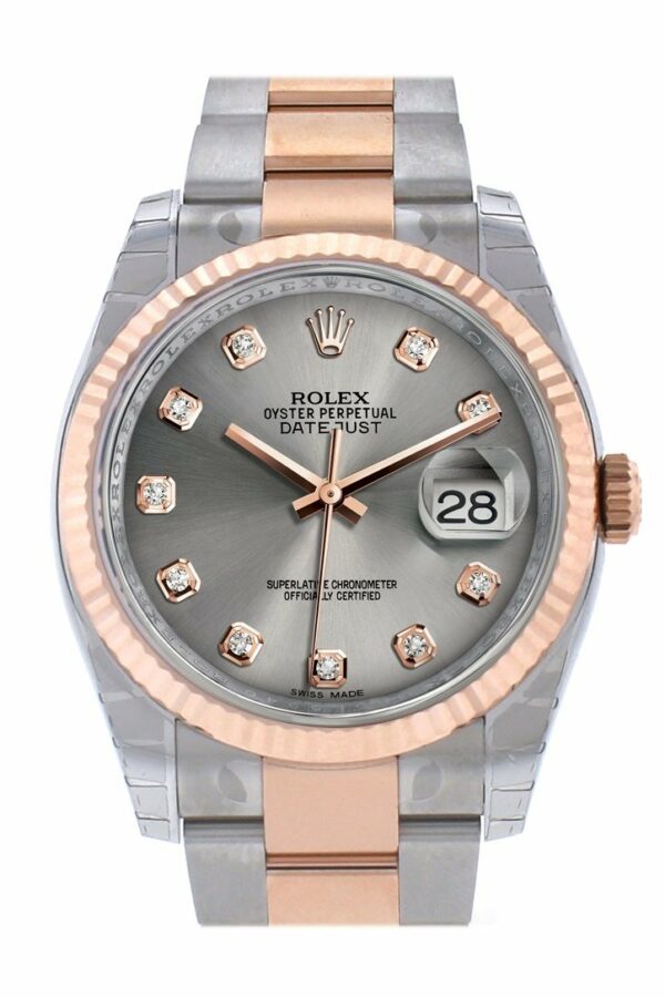 Rolex Datejust 36 Steel Set With Diamonds Dial Fluted And 18K Rose Gold Oyster Watch 116231 / None