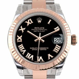 Rolex Datejust 31 Black Roman Dial Fluted Bezel 18K Rose Gold Two Tone Ladies Watch 178271 / None