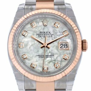 Rolex Datejust 36 White Mother-Of-Pearl Set With Diamonds Dial Fluted Steel And 18K Rose Gold Oyster