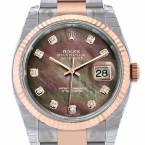 Rolex Datejust 36 Black Mother-Of-Pearl Set With Diamonds Dial Fluted Steel And 18K Rose Gold Oyster