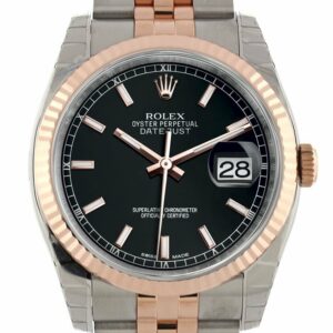 Rolex Datejust 36 Black Dial Fluted Steel And 18K Rose Gold Jubilee Watch 116231