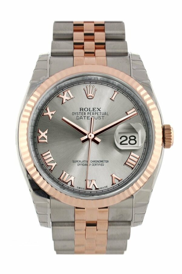 Rolex Datejust 36 Steel Roman Dial Fluted And 18K Rose Gold Jubilee Watch 116231