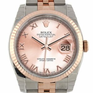 Rolex Datejust 36 Pink Roman Dial Fluted Steel And 18K Rose Gold Jubilee Watch 116231