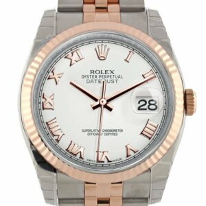 Rolex Datejust 36 White Roman Dial Fluted Steel And 18K Rose Gold Jubilee Watch 116231