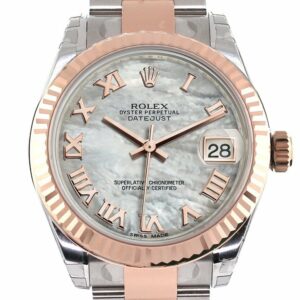 Rolex Datejust 31 White Mother Of Pearl Roman Dial Fluted Bezel 18K Rose Gold Two Tone Ladies Watch