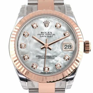 Rolex Datejust 31 White Mother Of Pearl Diamond Dial Fluted Bezel 18K Rose Gold Two Tone Ladies