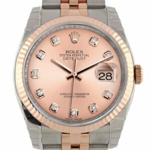 Rolex Datejust 36 Pink Set With Diamonds Dial Fluted Steel And 18K Rose Gold Jubilee Watch 116231 /