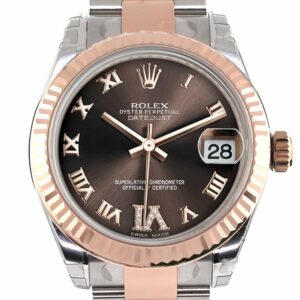 Rolex Datejust 31 Chocolate Roman Large Vi Set With Diamond Dial Fluted Bezel 18K Rose Gold Two Tone