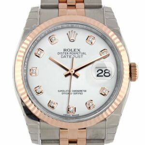 Rolex Datejust 36 White Set With Diamonds Dial Fluted Steel And 18K Rose Gold Jubilee Watch 116231 /