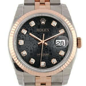 Rolex Datejust 36 Black Jubilee Design Set With Diamonds Dial Fluted Steel And 18K Rose Gold Watch