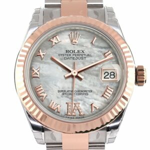 Rolex Datejust 31 White Mother Of Pearl Roman Large Vi Set With Diamond Dial Fluted Bezel 18K Rose