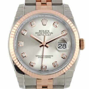 Rolex Datejust 36 Silver Set With Diamonds Dial Fluted Steel And 18K Rose Gold Jubilee Watch 116231