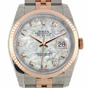 Rolex Datejust 36 White Mother-Of-Pearl Set With Diamonds Dial Fluted Steel And 18K Rose Gold