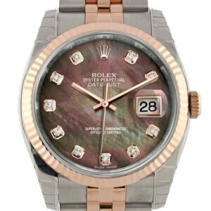 Rolex Datejust 36 Black Mother-Of-Pearl Set With Diamonds Dial Fluted Steel And 18K Rose Gold