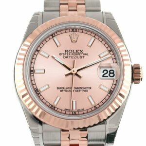 Rolex Datejust 31 Pink Dial Fluted Bezel 18K Rose Gold Two Tone Jubilee Ladies Watch 178271 / None