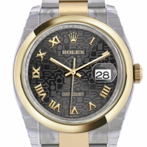 Rolex Datejust 36 Black Jubilee Roman Dial 18K Gold Two Tone Oyster Watch 116203